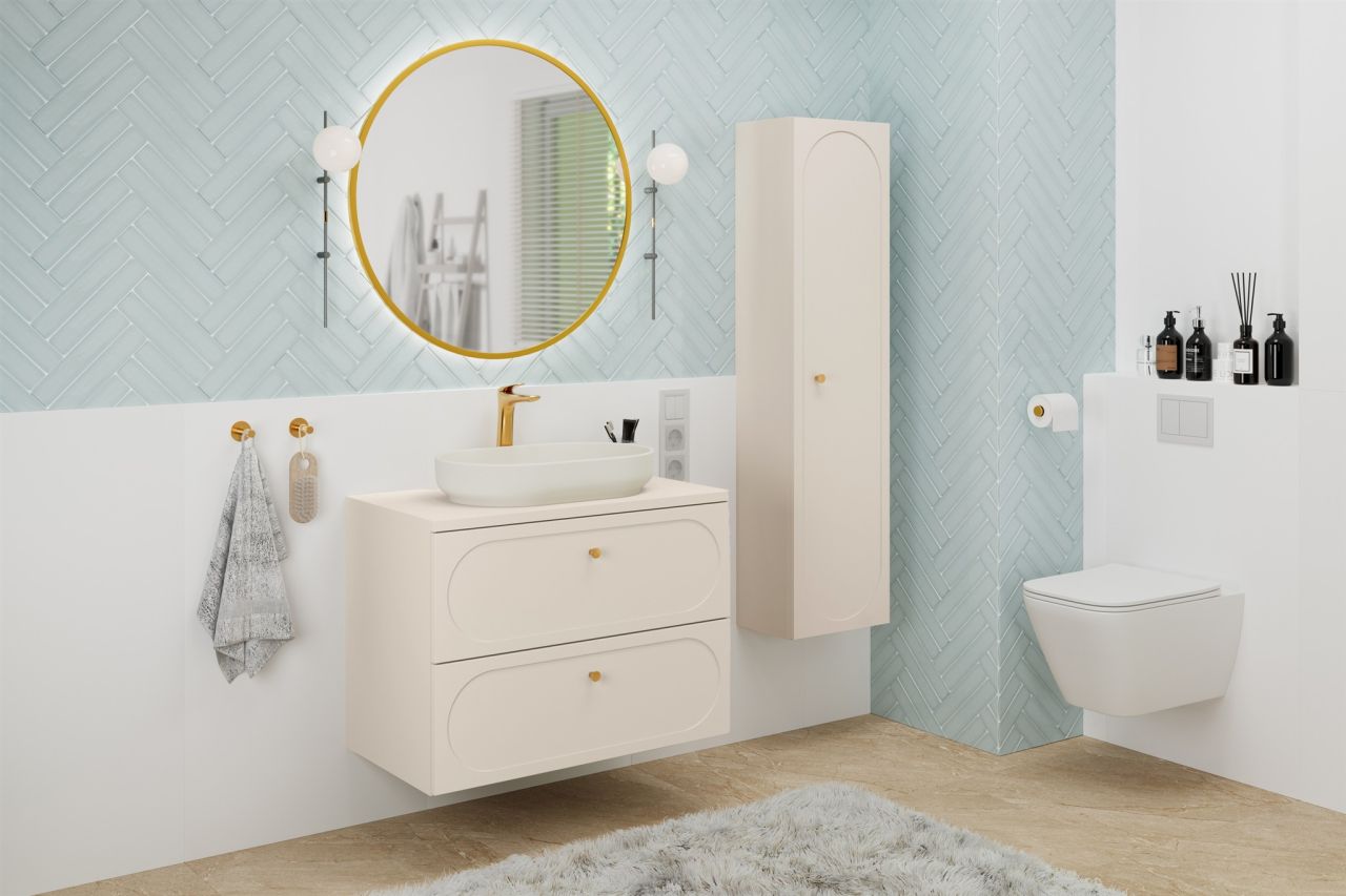 Badmöbel Set 4-tlg Badezimmerset KONA Cashmere Sand Beige Schrank 80cm inkl. ...