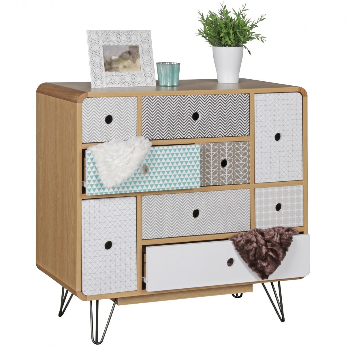 Sideboard Kommode mit 9 Schubladen BONI 80 x40 cm
