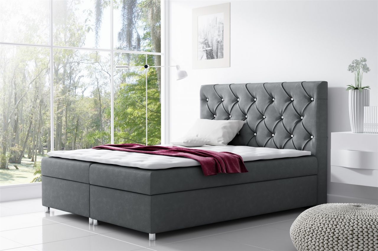 Boxspringbett Schlafzimmerbett DOLCE Polyesterstoff Grau 120x200cm