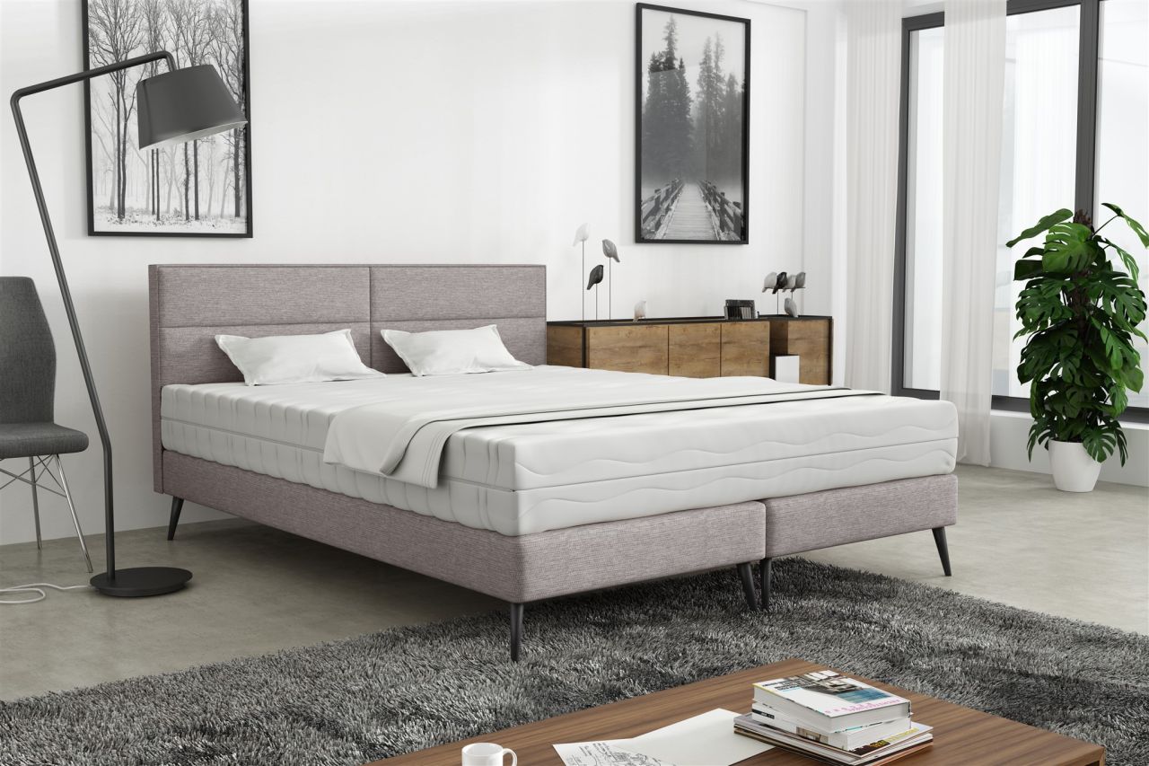 Polsterbett Doppelbett BERGAMO 180x200cm Stoff Gemma Hellgrau ohne Matratze