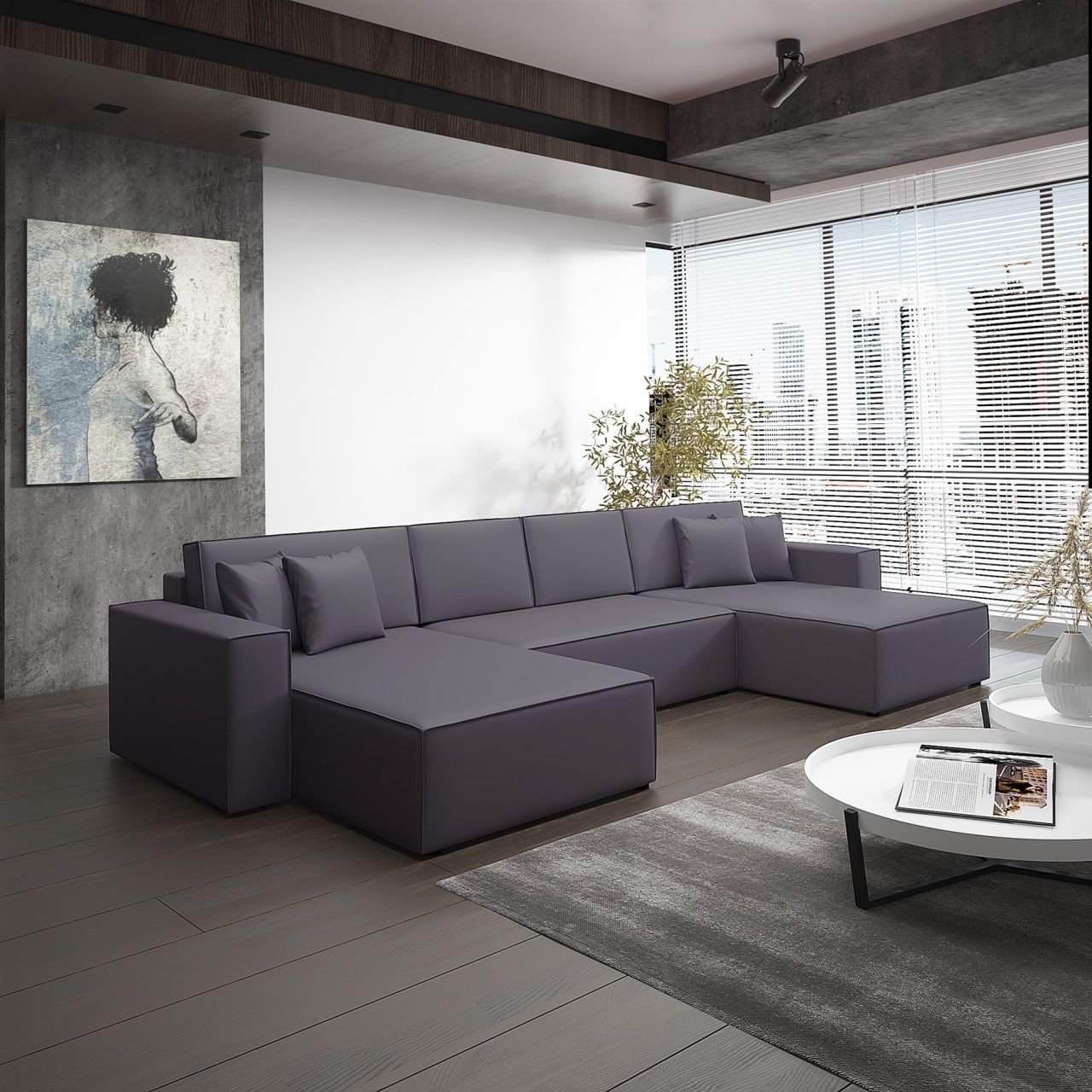 Wohnlandschaft Schlafsofa Sofa CONOR PREMIUM Kunstleder Grau