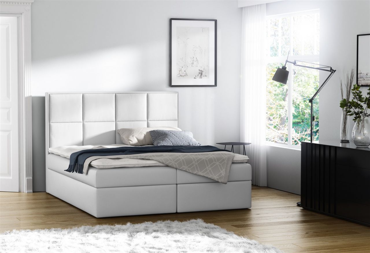 Boxspringbett Bett MEDIANO Kunstleder Weiss 160x200cm inkl.Bettkasten