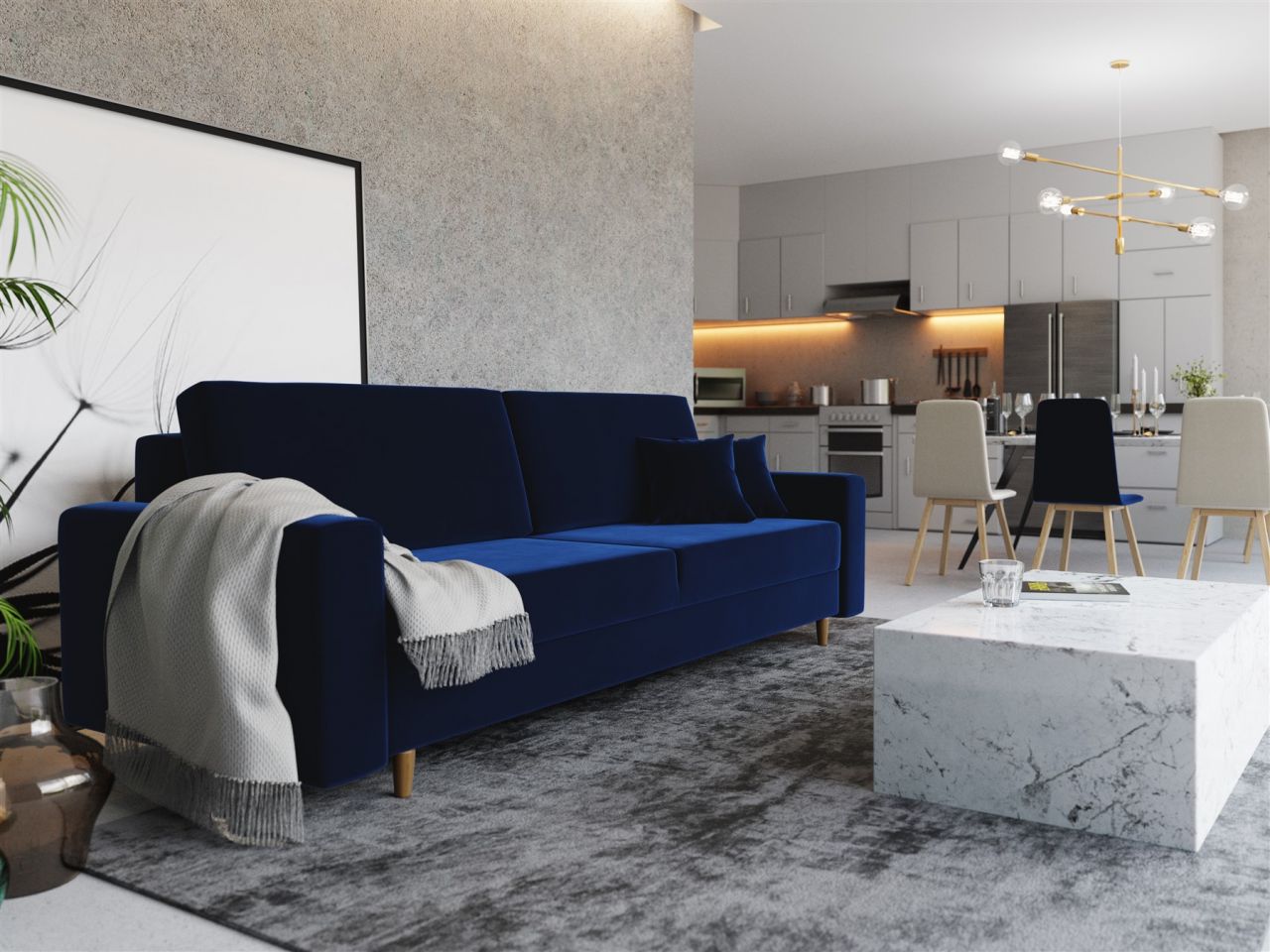 Sofa 3-Sitzer BELLA mit Schlaffunktion Blau