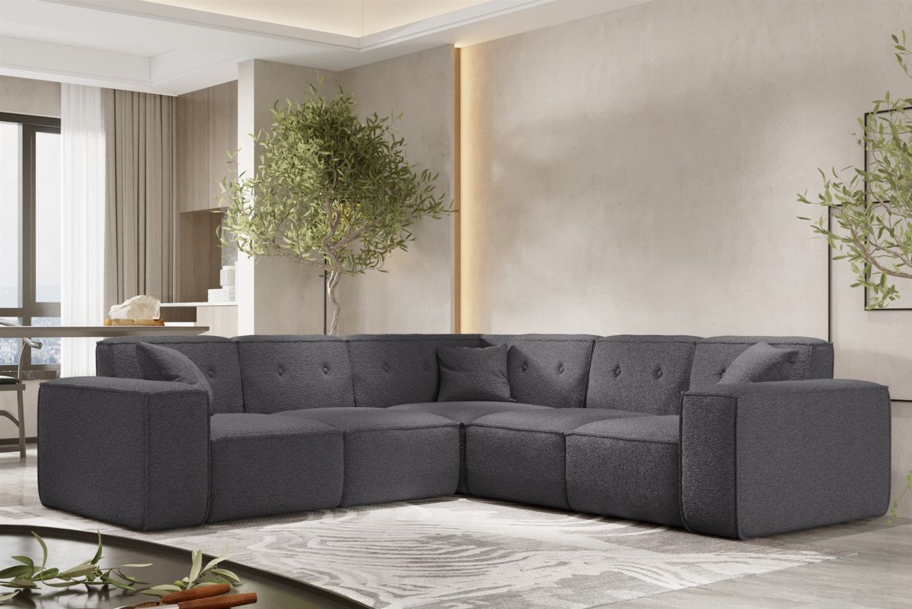 Ecksofa Designersofa CESINA in Stoff Ascot Bukla Grafit Seite Universal
