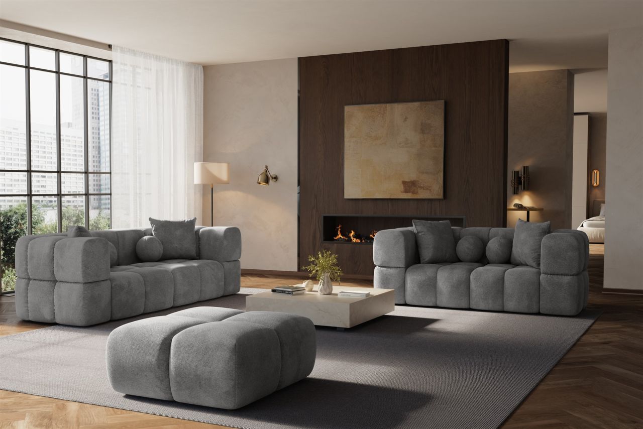 Sofaset Designersofas VEGA 3-2 inkl. Hocker in Stoff Egon Grau
