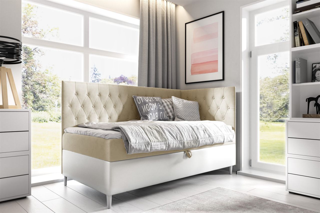 Boxspringbett Gästebett Kinderbett FINJA Nr.3 100x200cm Weiss-Beige Seite Rechts