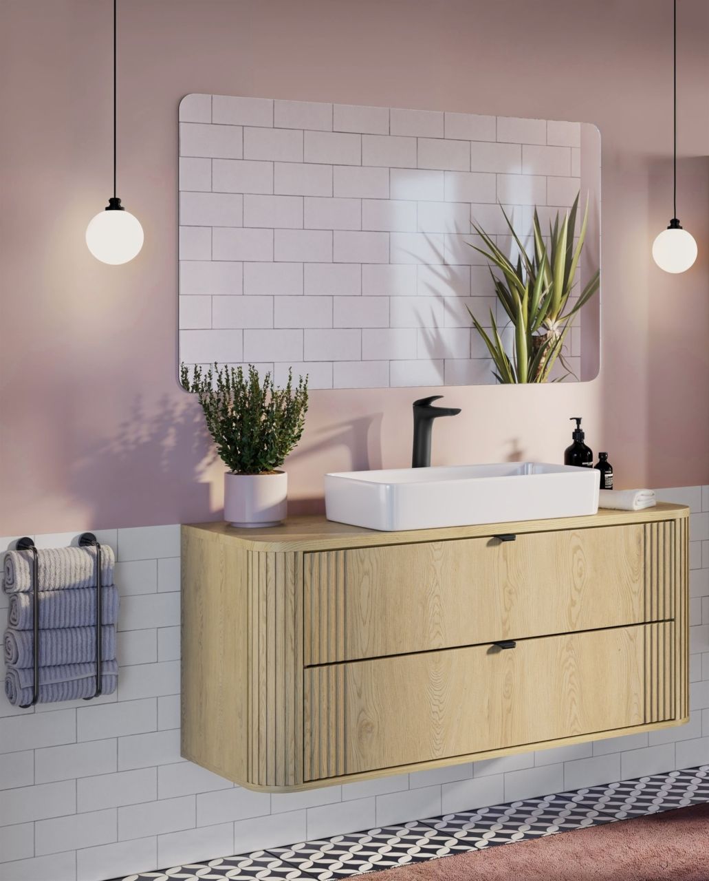 Badmöbel Set 2-tlg Badezimmerset WENDO Cremona Eiche Spiegel 120cm ohne Wasch...