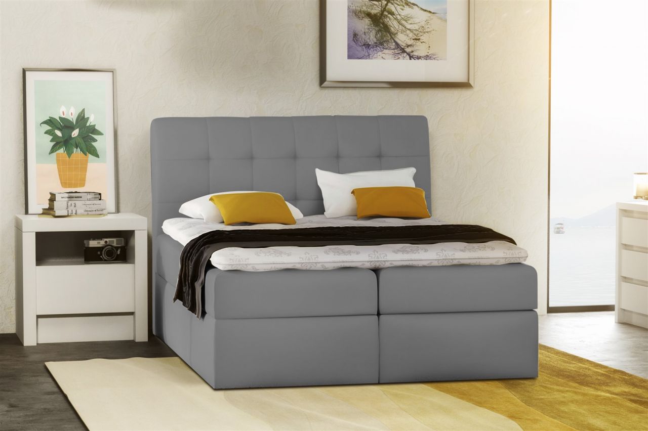 Boxspringbett Schlafzimmerbett TURIN Kunstleder Hellgrau 180x200 cm