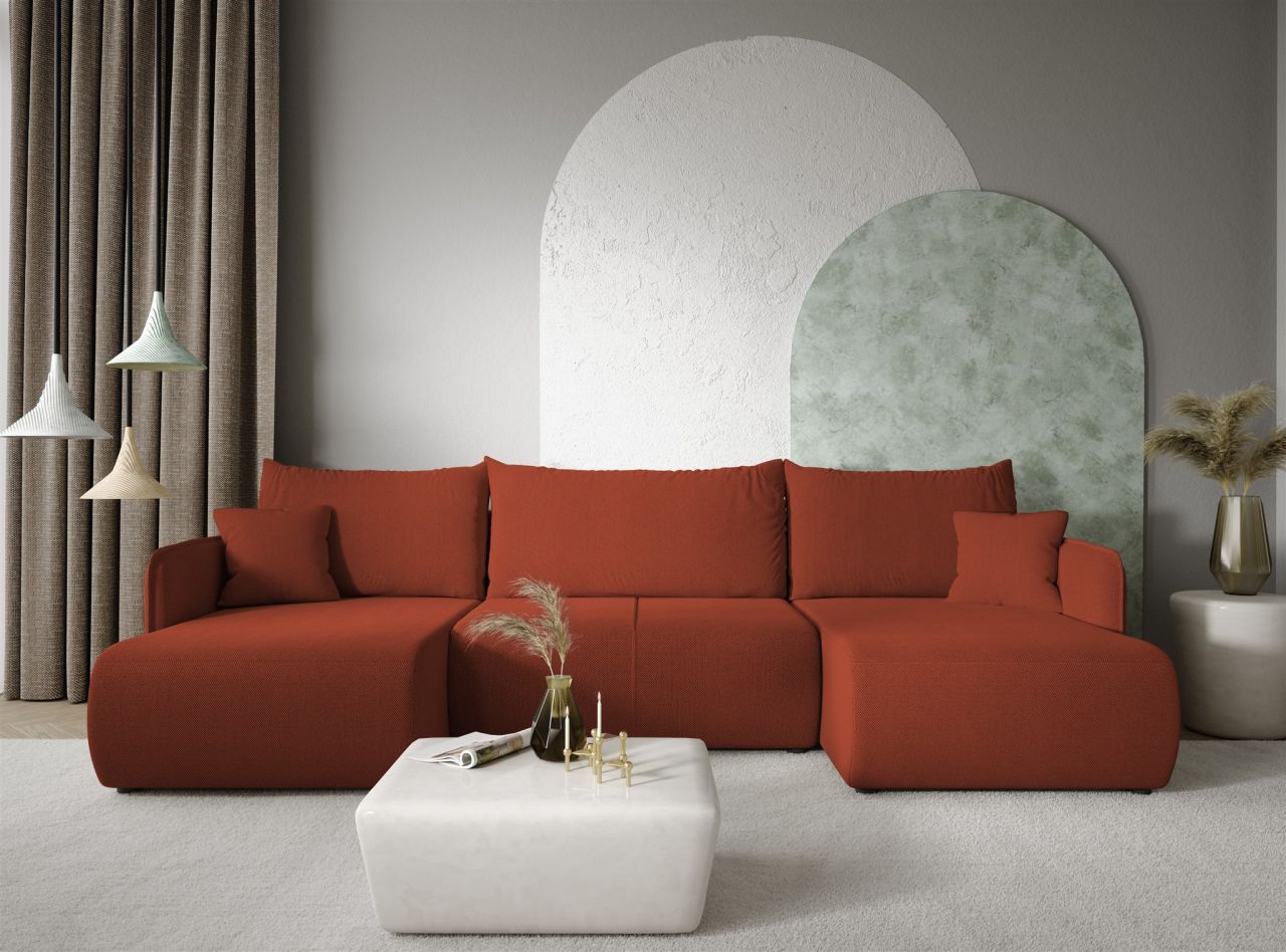 Wohnlandschaft Sofa mit Schlaffunktion CALGARY Stoff Curio Ziegelrot