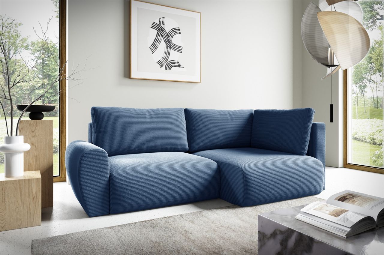 Ecksofa Schlafsofa GALAN MINI Stoff Poso Blau Ottomane Rechts