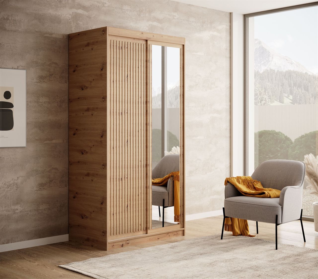 Schiebetürenschrank Schrank FABO in Artisan Eiche 100x205x60 cm