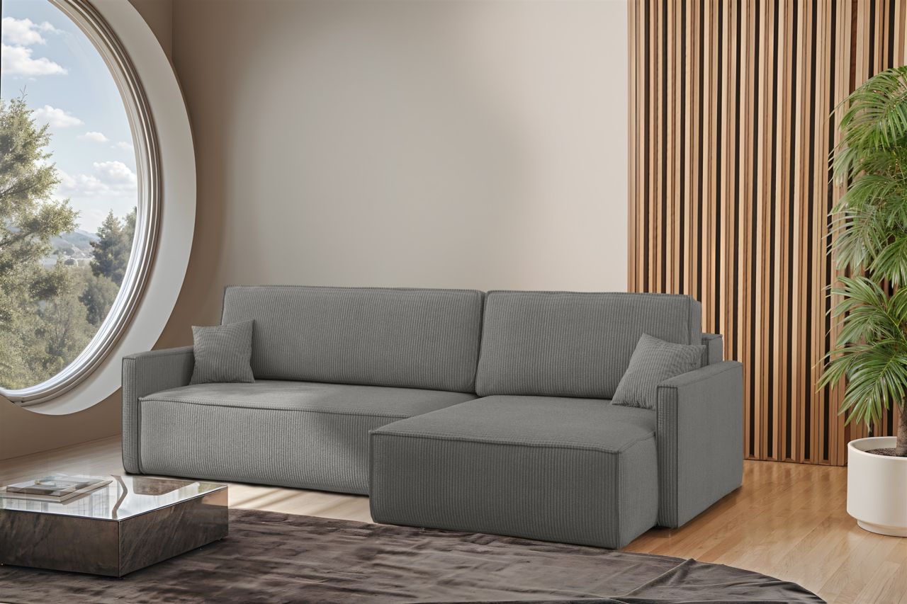 Ecksofa Schlafsofa Sofa LOUIS Stoff Scala Grau Ottomane Rechts