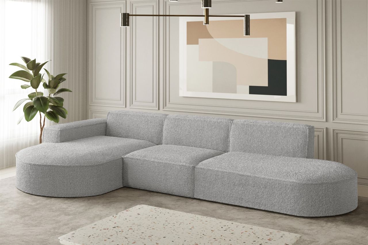 Ecksofa Designersofa PALMA in Stoff Ascot Toffee Ottomane Links