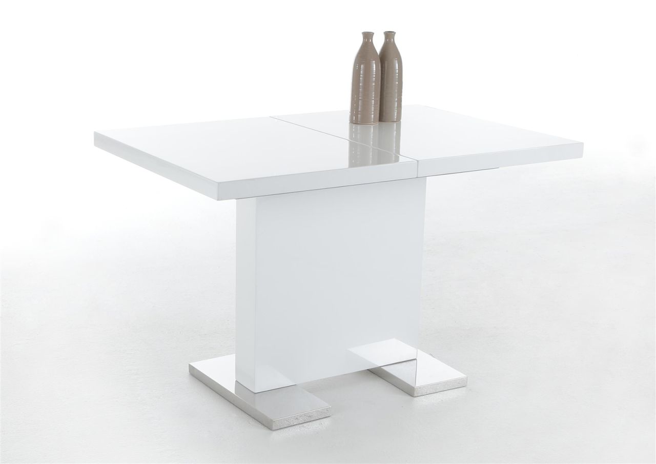Esstisch Säulentisch BIRGA 120-160x80 cm Hochglanz Weiss