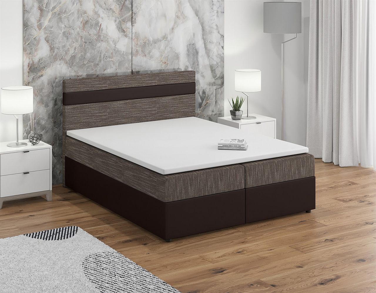 Boxspringbett Schlafzimmerbett INVERN 180x200cm Dunkelbraun-Braun