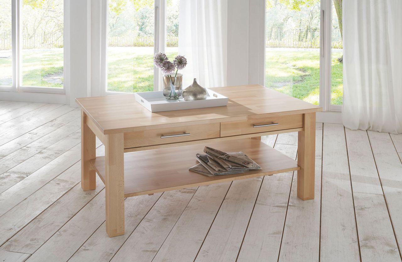 Zeitloser Couchtisch - SIMON - Buche vollmassiv / Echtholz 135 x 80 cm