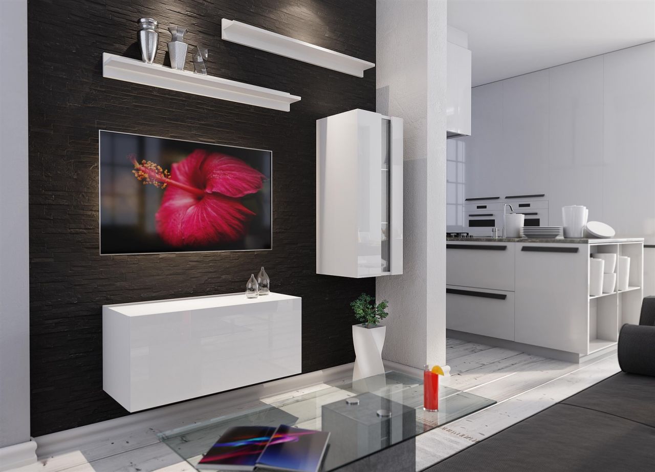 Mediawand Wohnwand 4 tlg - NEXI XL 10 - Weiss Hochglanz und inkl.LED
