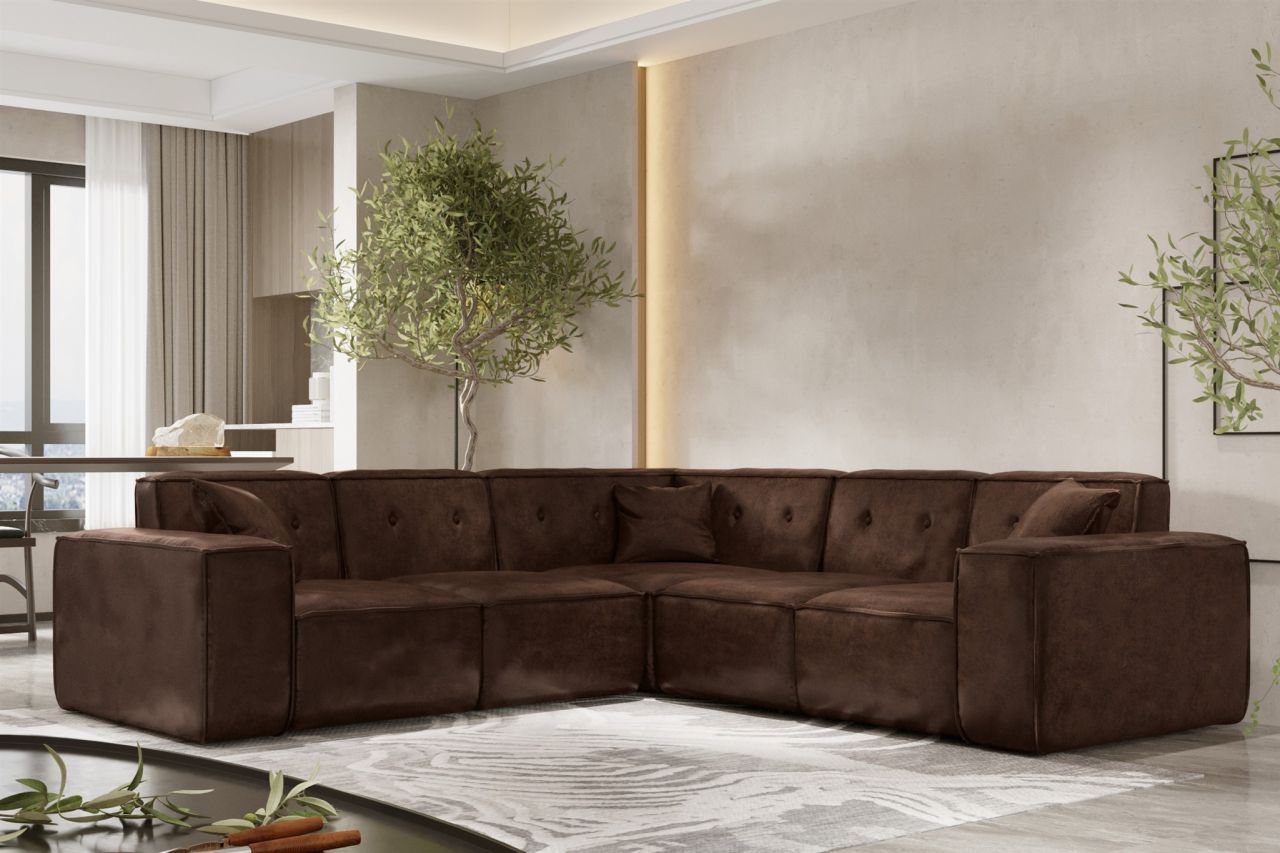 Ecksofa Designersofa CESINA Stoff Gobi (Vintage Look) Dunkelbraun Seite Unive...