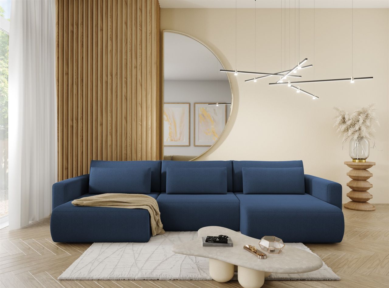 Wohnlandschaft Sofa mit Schlaffunktion CHAIRA Stoff Curio Dunkelblau