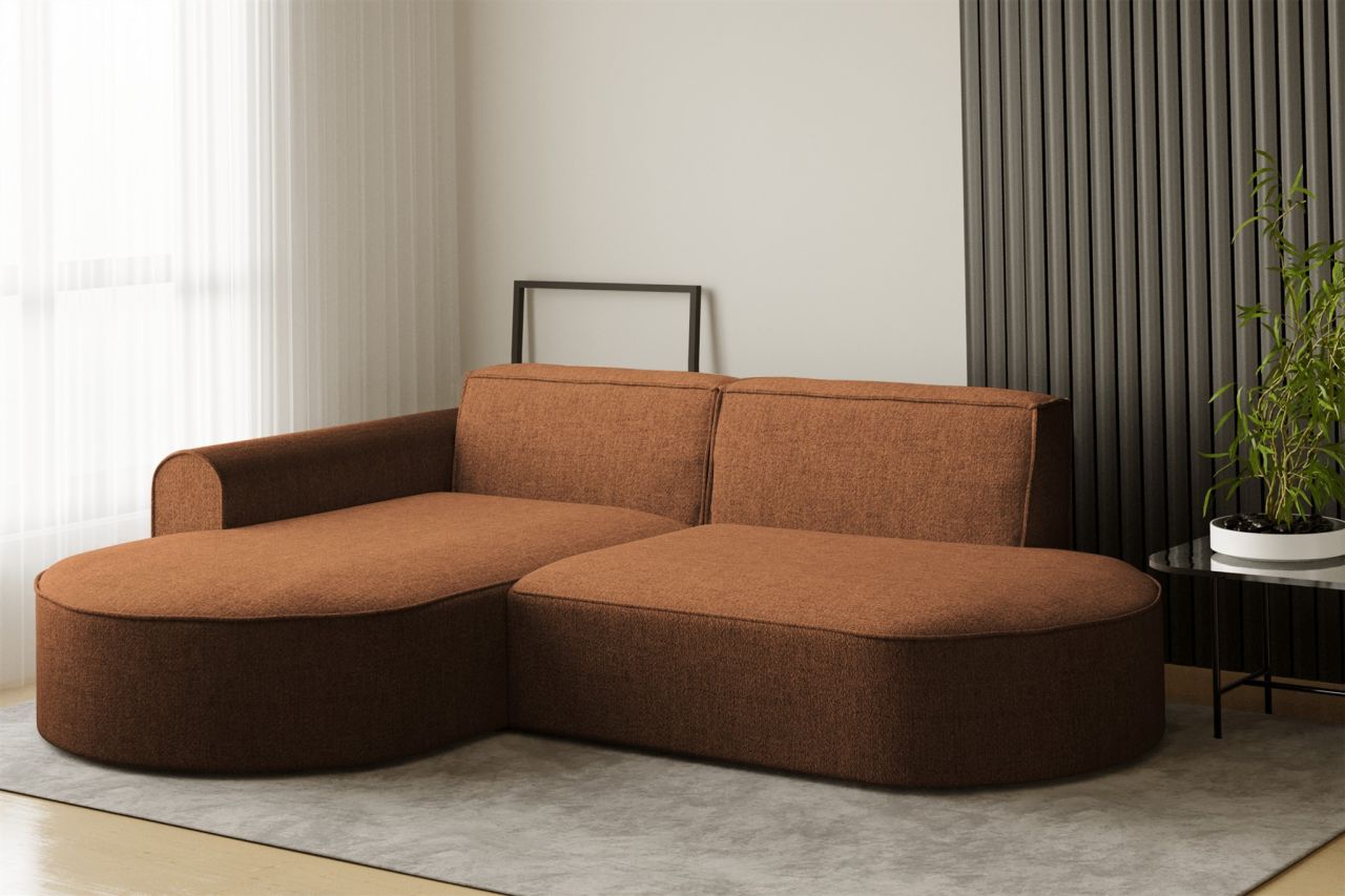 Ecksofa Designersofa BONDY in Stoff Neve Ziegelbraun Ottomane Links