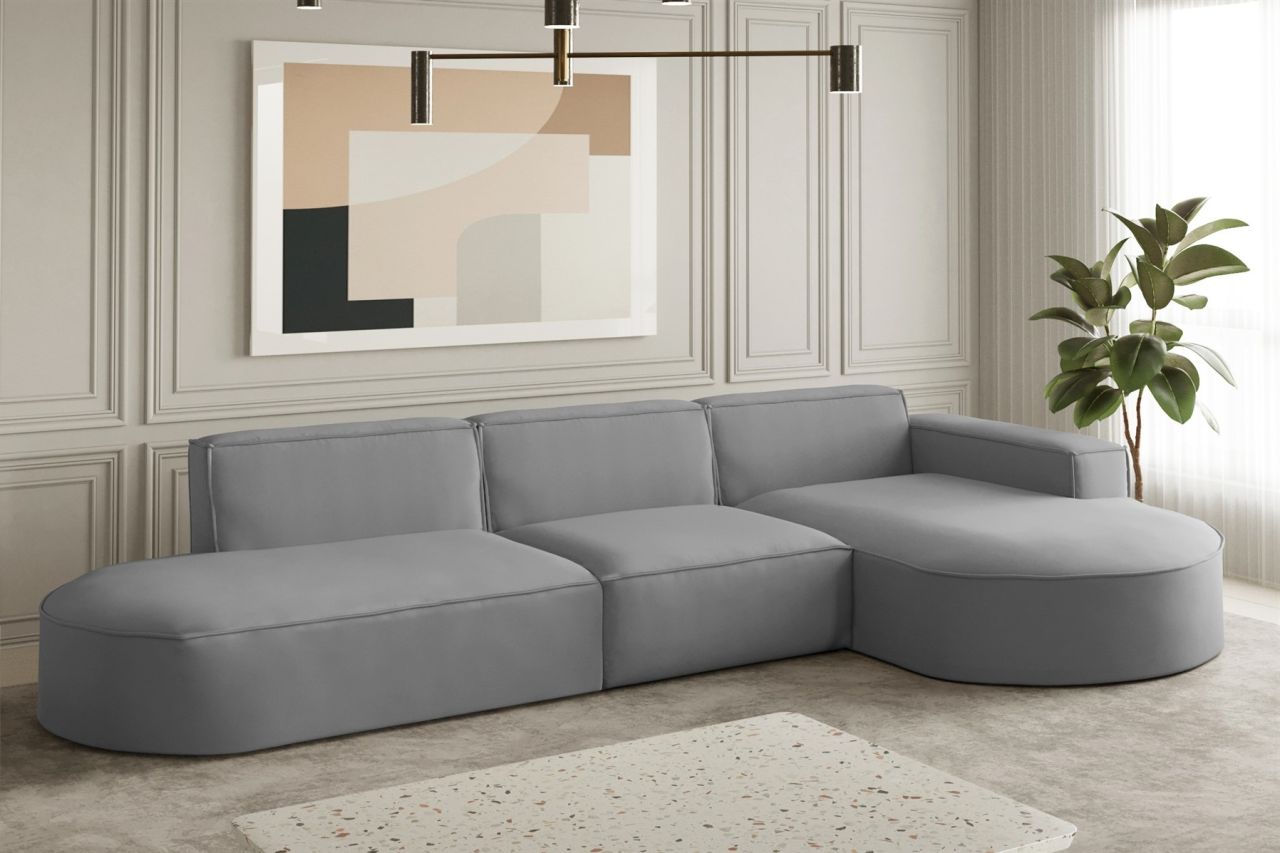 Ecksofa Designersofa PALMA in Stoff Opera Velvet Grau Ottomane Rechts
