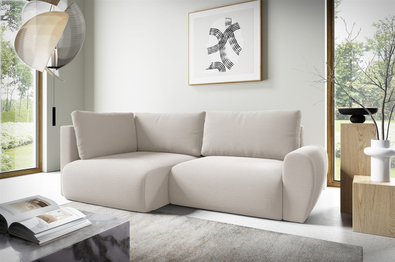 Ecksofa Schlafsofa GALAN MINI Stoff Poso Altweiß Ottomane Links