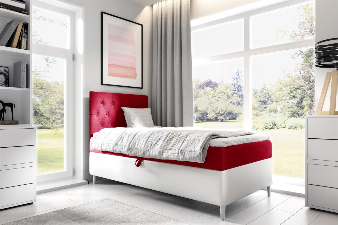 Boxspringbett Gästebett Kinderbett FINJA Nr.1 100x200cm Weiss-Rot