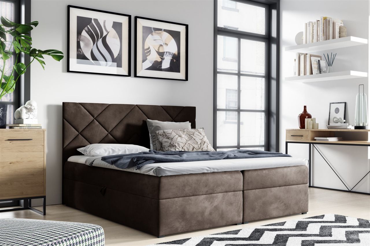 Boxspringbett Schlafzimmerbett 140x220cm LAZARO Nr.3 Braun inkl. Bettkasten