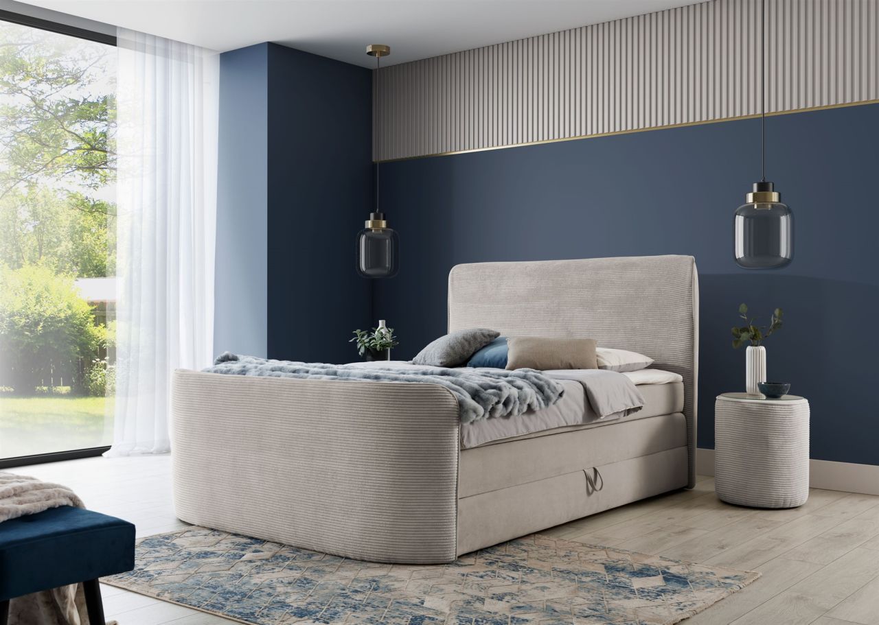 Boxspringbett Schlafzimmerbett BODY 120x200cm in Stoff Beige inkl. Bettkasten