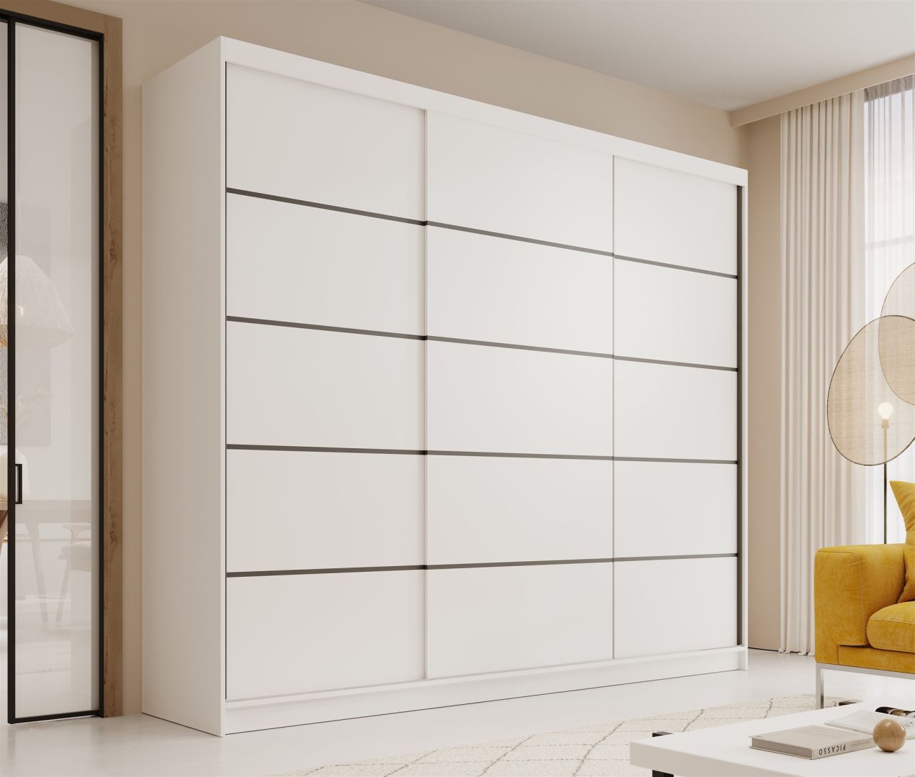 Schiebetürenschrank Schrank LUND in Weiß matt 250x215x58 cm