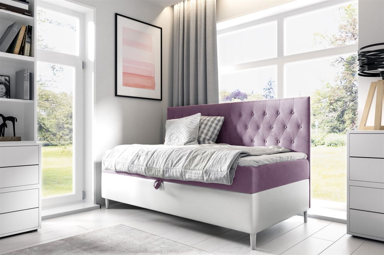 Boxspringbett Gästebett Kinderbett FINJA Nr.2 100x200cm Weiss-Rosa