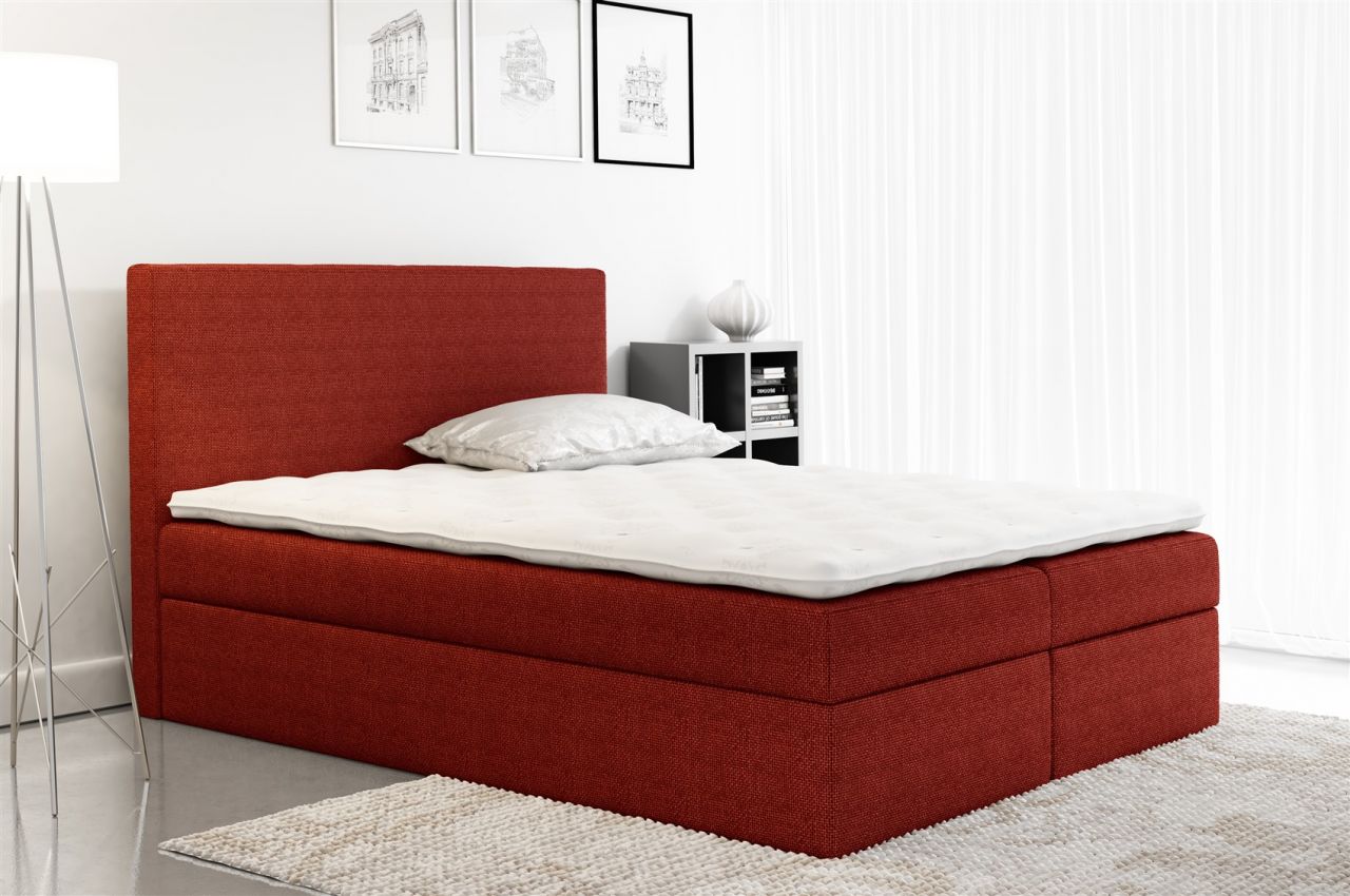 Boxspringbett Schlafzimmerbett KELIS Webstoff Rot 140x200cm