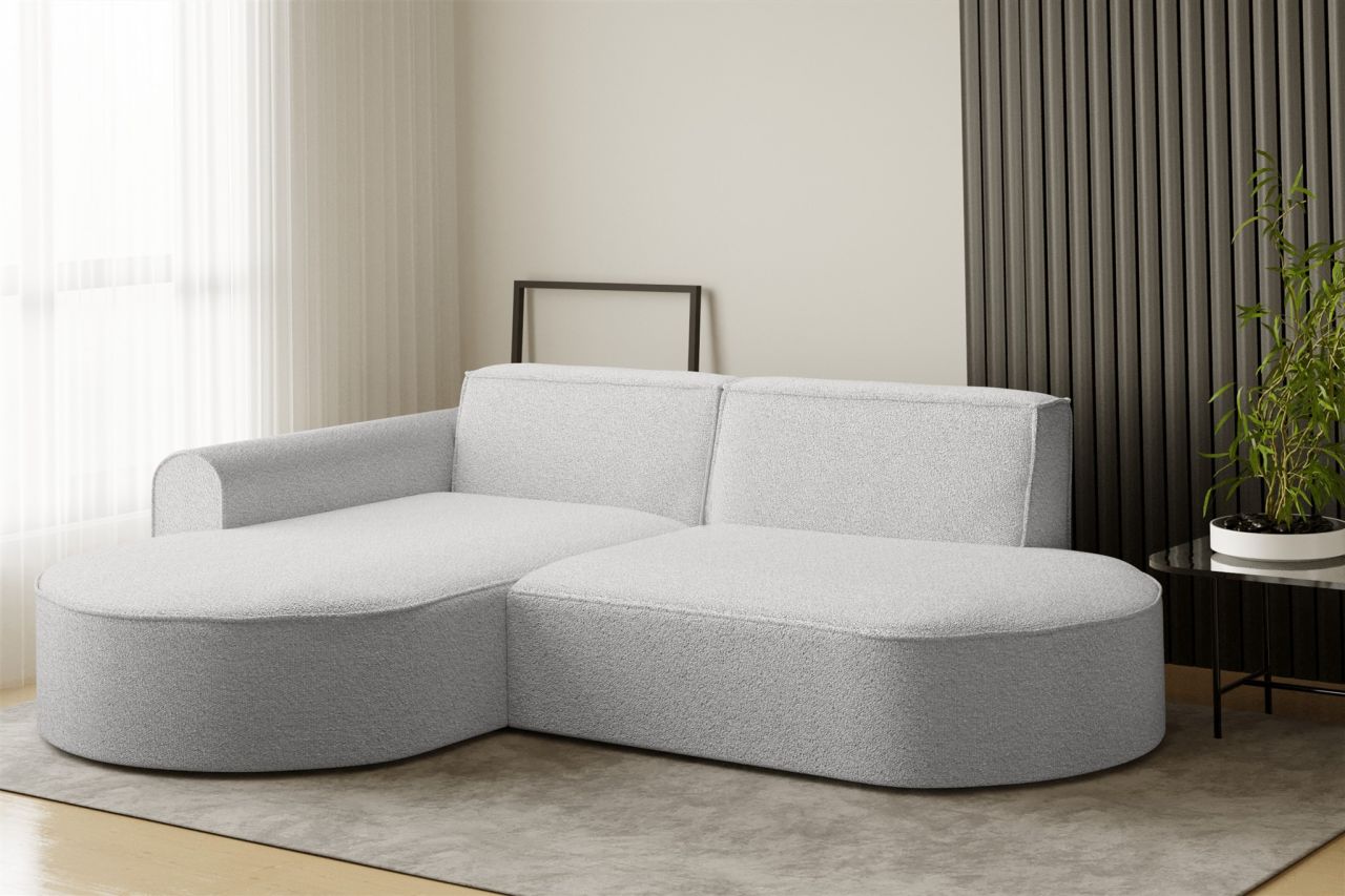 Ecksofa Designersofa BONDY in Stoff Ascot Grau Ottomane Links