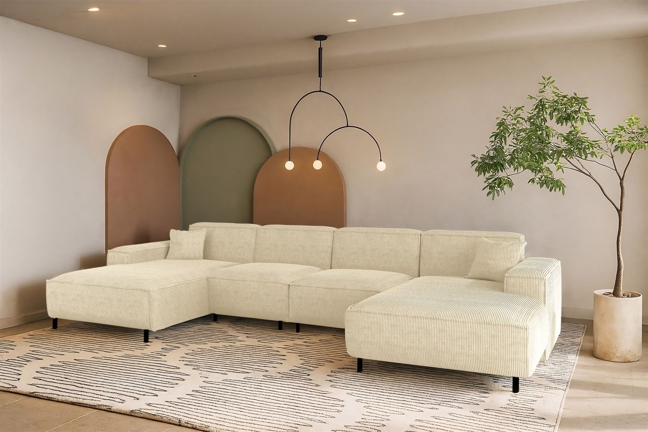 Wohnlandschaft Sofa U-Form GLORIA in Stoff Scala Creme