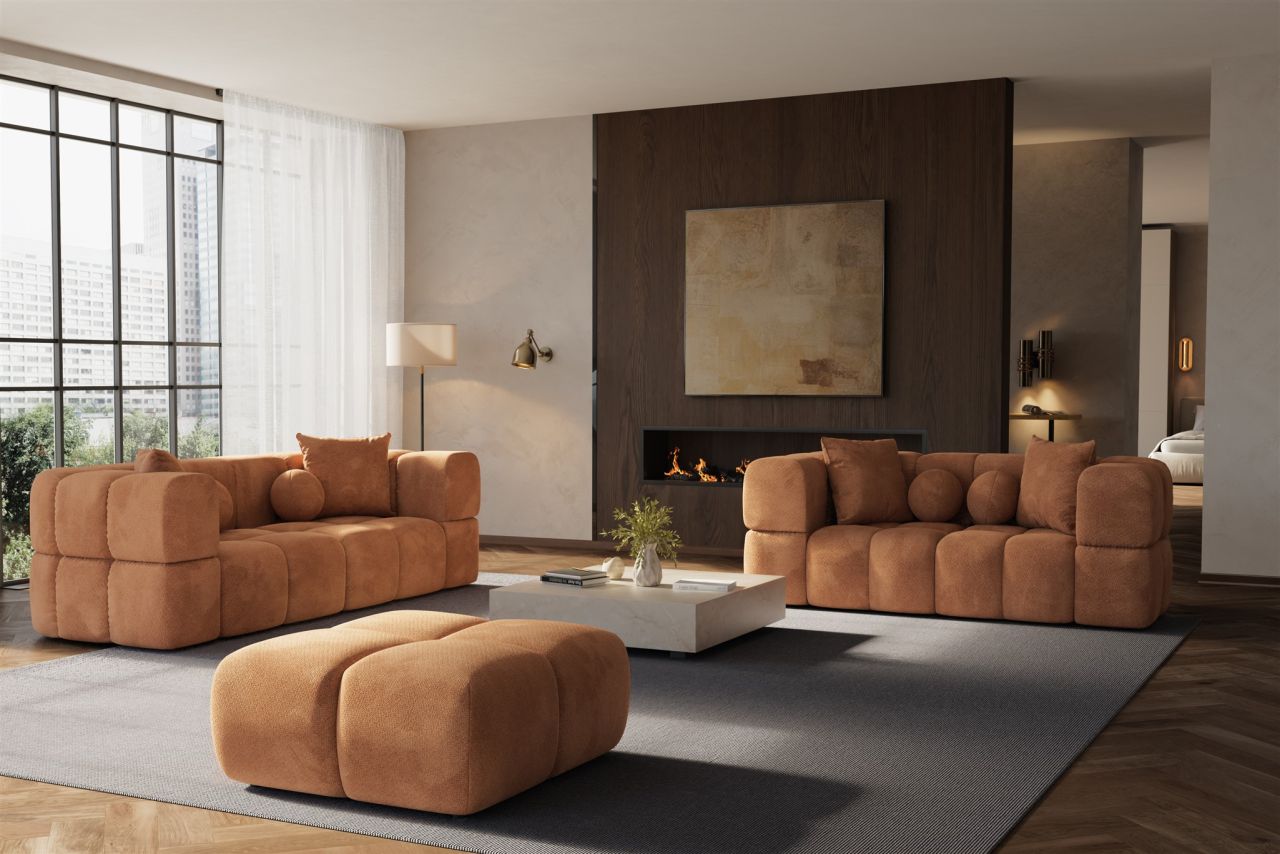 Sofaset Designersofas VEGA 3-2 inkl. Hocker in Stoff Egon Rostbraun