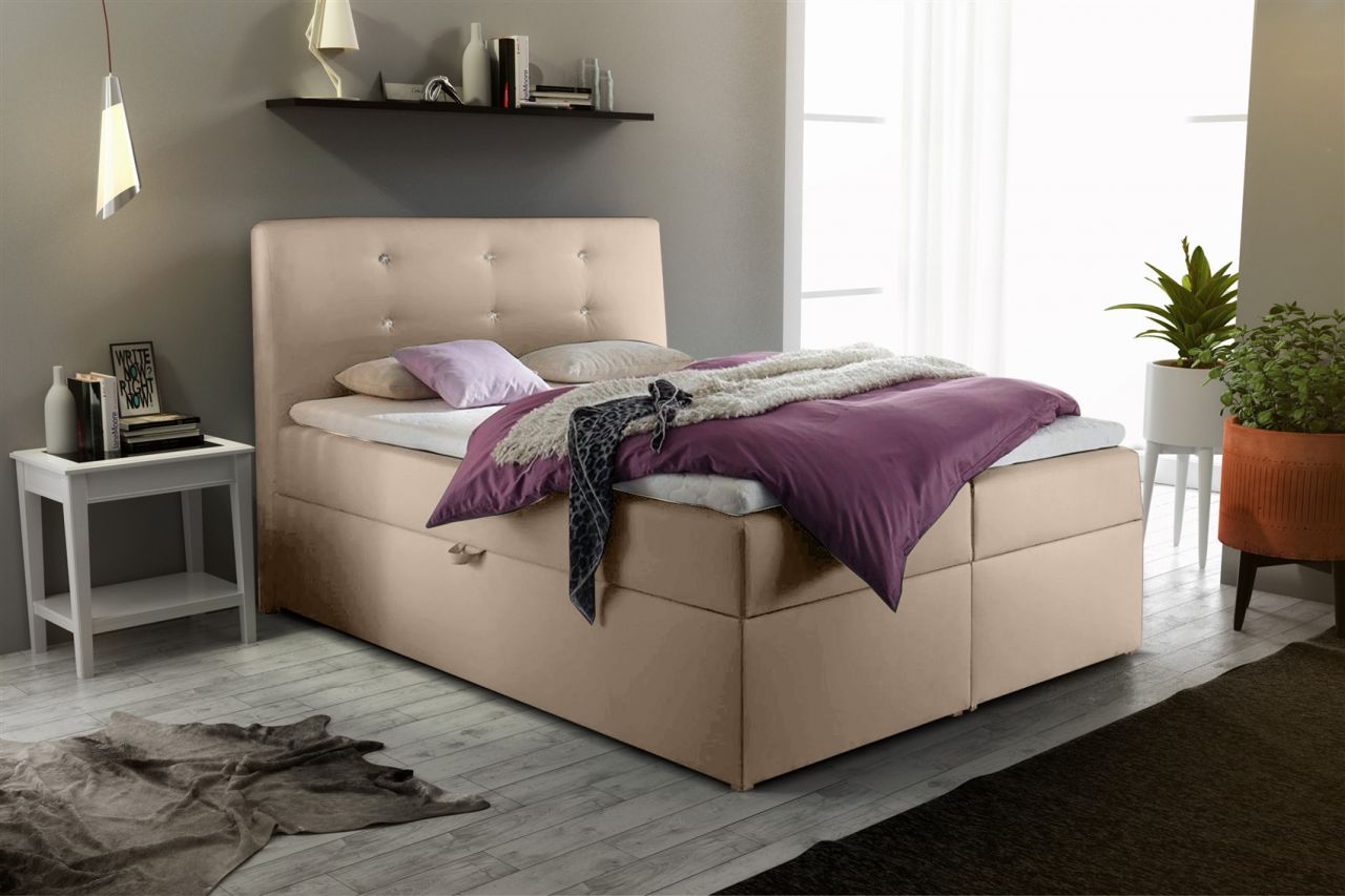 Boxspringbett Schlafzimmerbett MONZA Kunstleder Creme 200x200 cm