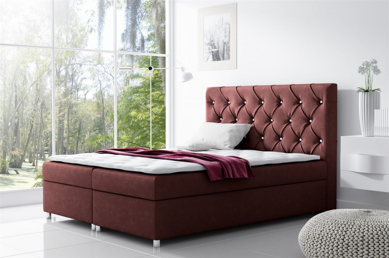 Boxspringbett Schlafzimmerbett DOLCE Polyesterstoff Weinrot 160x200cm