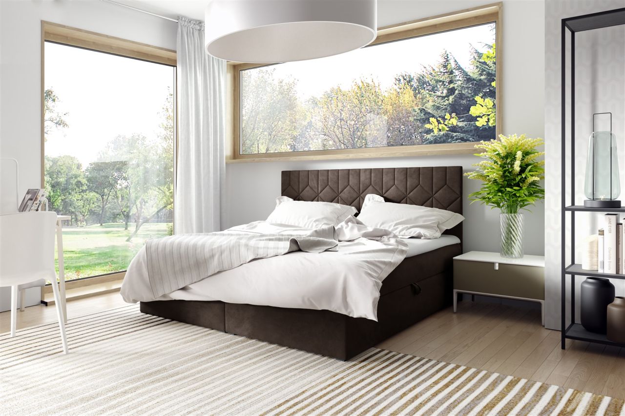 Boxspringbett Schlafzimmerbett 200x220cm LAZARO Nr.5 Braun inkl. Bettkasten