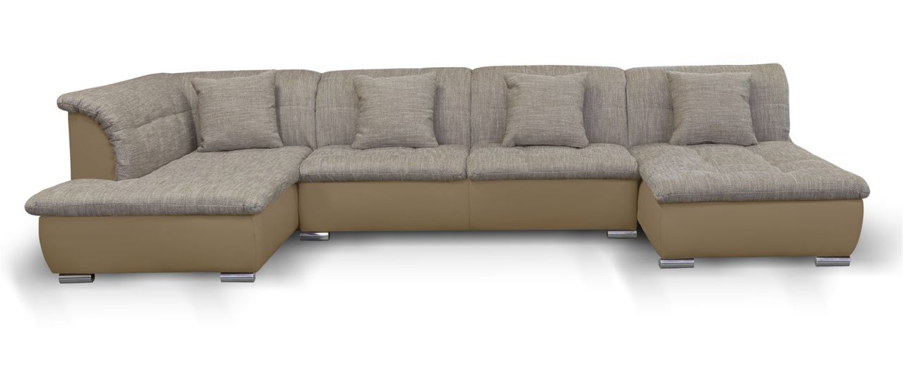 Couchgarnitur NICOLE mit Schlaffunktion Ottomane Rechts Sand/Cappuccino