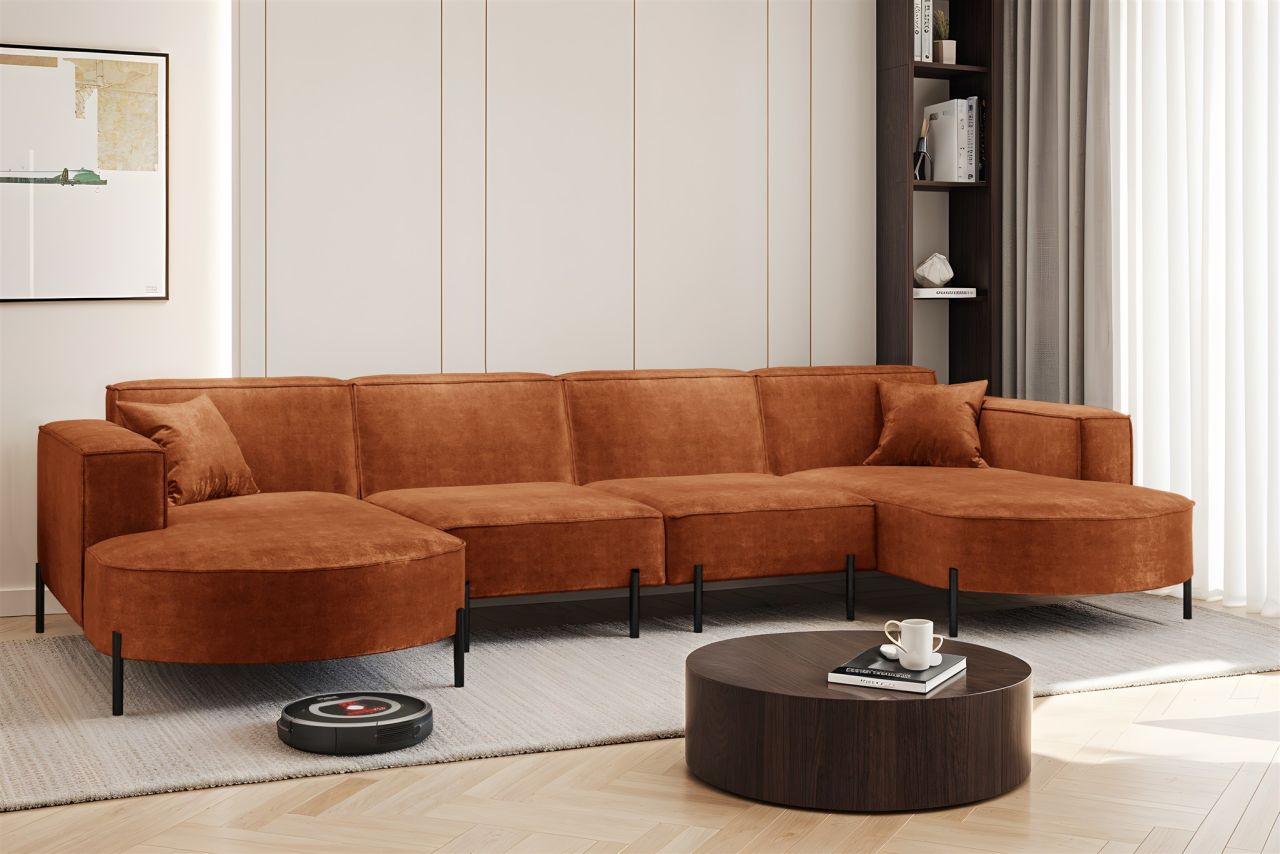 Wohnlandschaft U-Form Sofa VALENCIA XL in Stoff Noel Ziegelrot