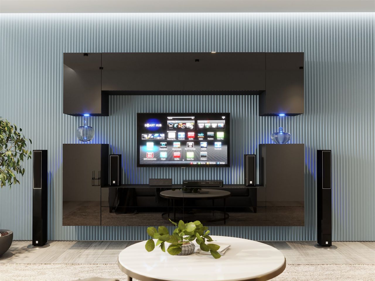 OUTLET Mediawand Wohnwand 8 tlg - NEXI XL 30 - Schwarz Hochglanz inkl. LED