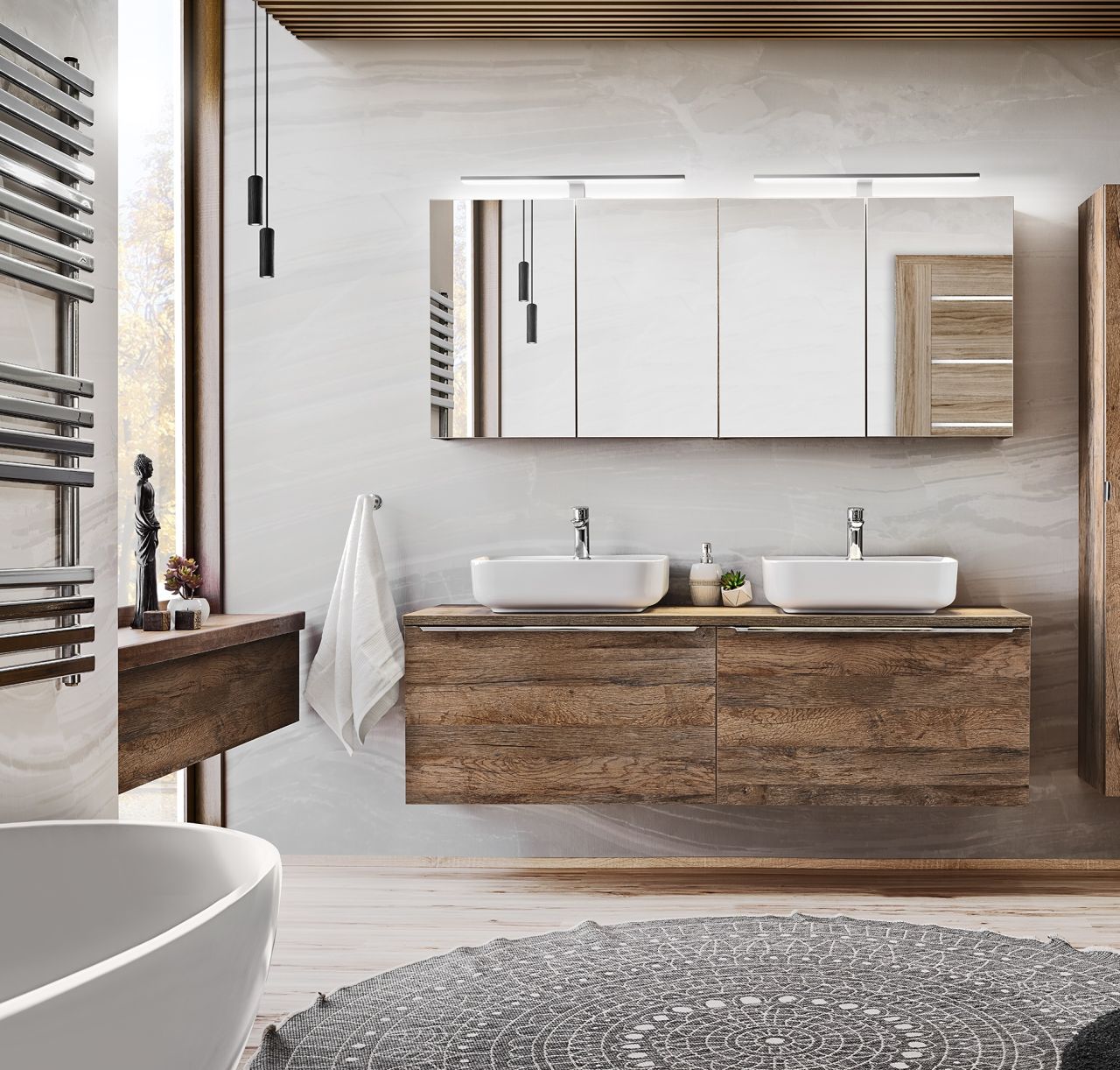 Badmöbel Set 6-tlg Badezimmerset AKAN Vintage Eiche inkl. Waschtisch