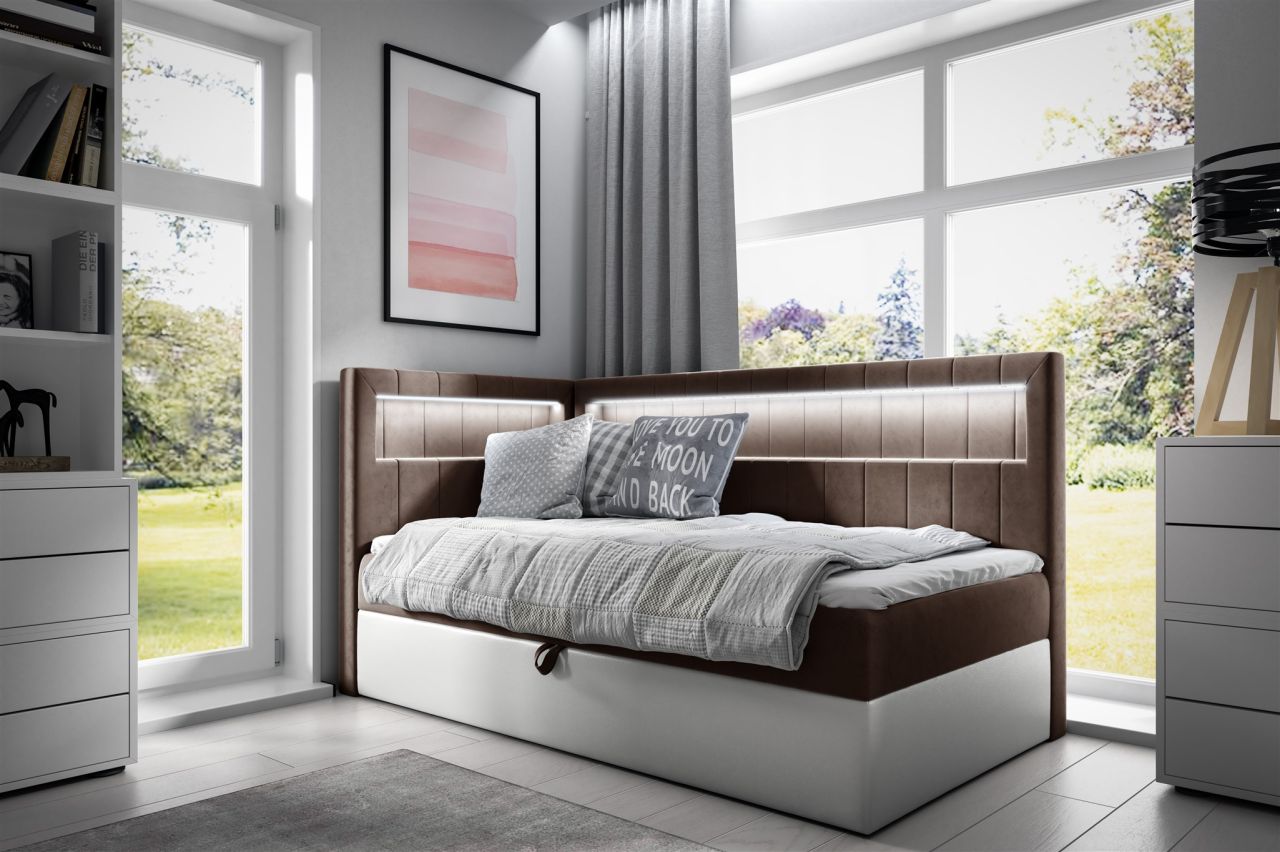 Boxspringbett Gästebett Kinderbett FABIAN Nr.3 100x200cm Weiss-Braun Seite Links