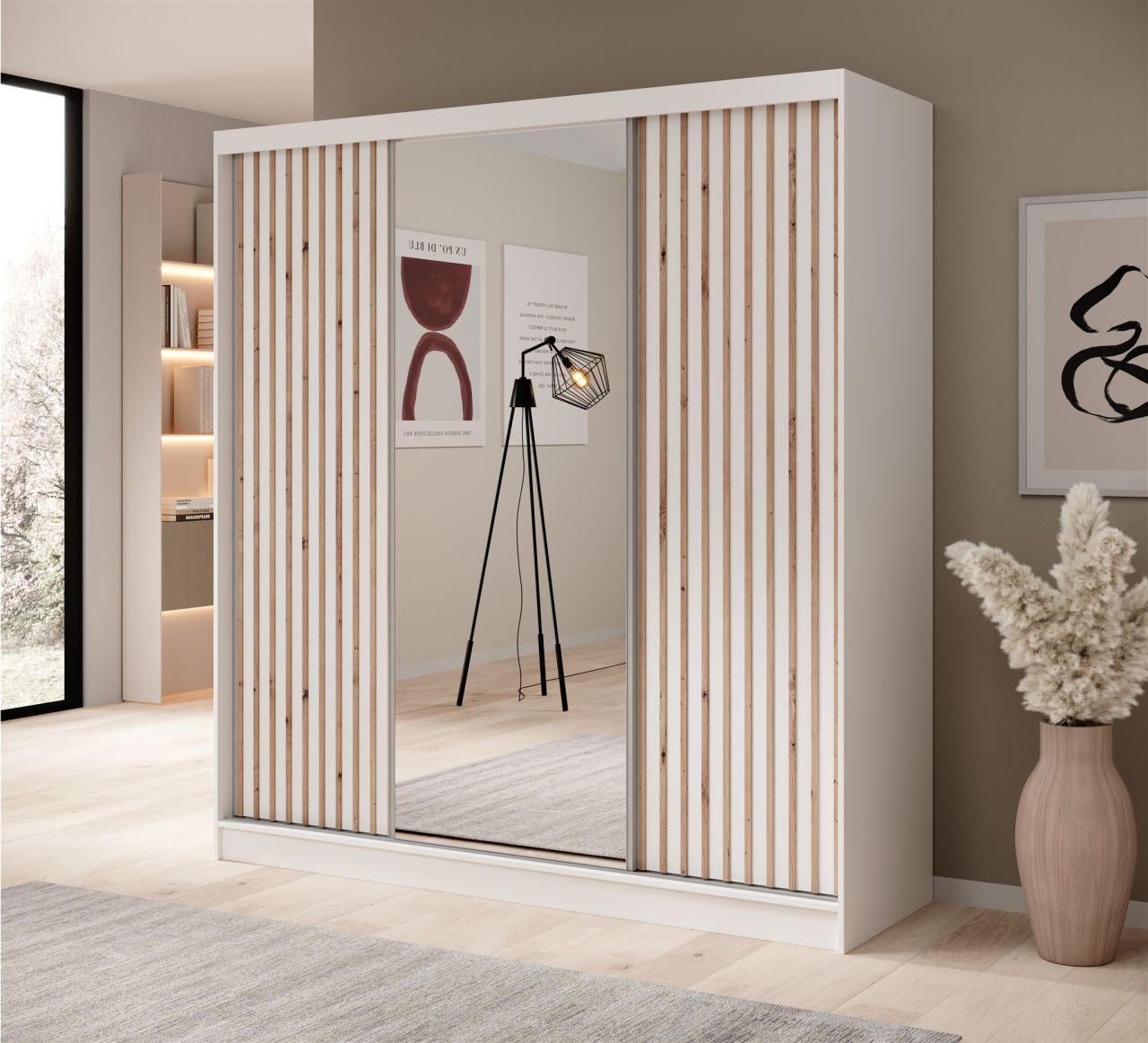 Schiebetürenschrank Schrank BRITE in Weiß 200x215x61 cm