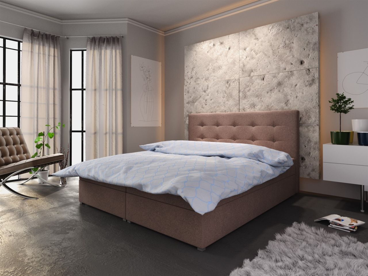 Boxspringbett Schlafzimmerbett LIBERTO 200x200cm Braun inkl.Bettkasten