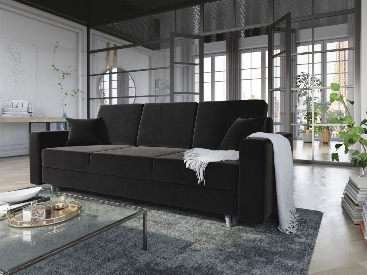 Sofa 3-Sitzer CARDE mit Schlaffunktion Schwarz