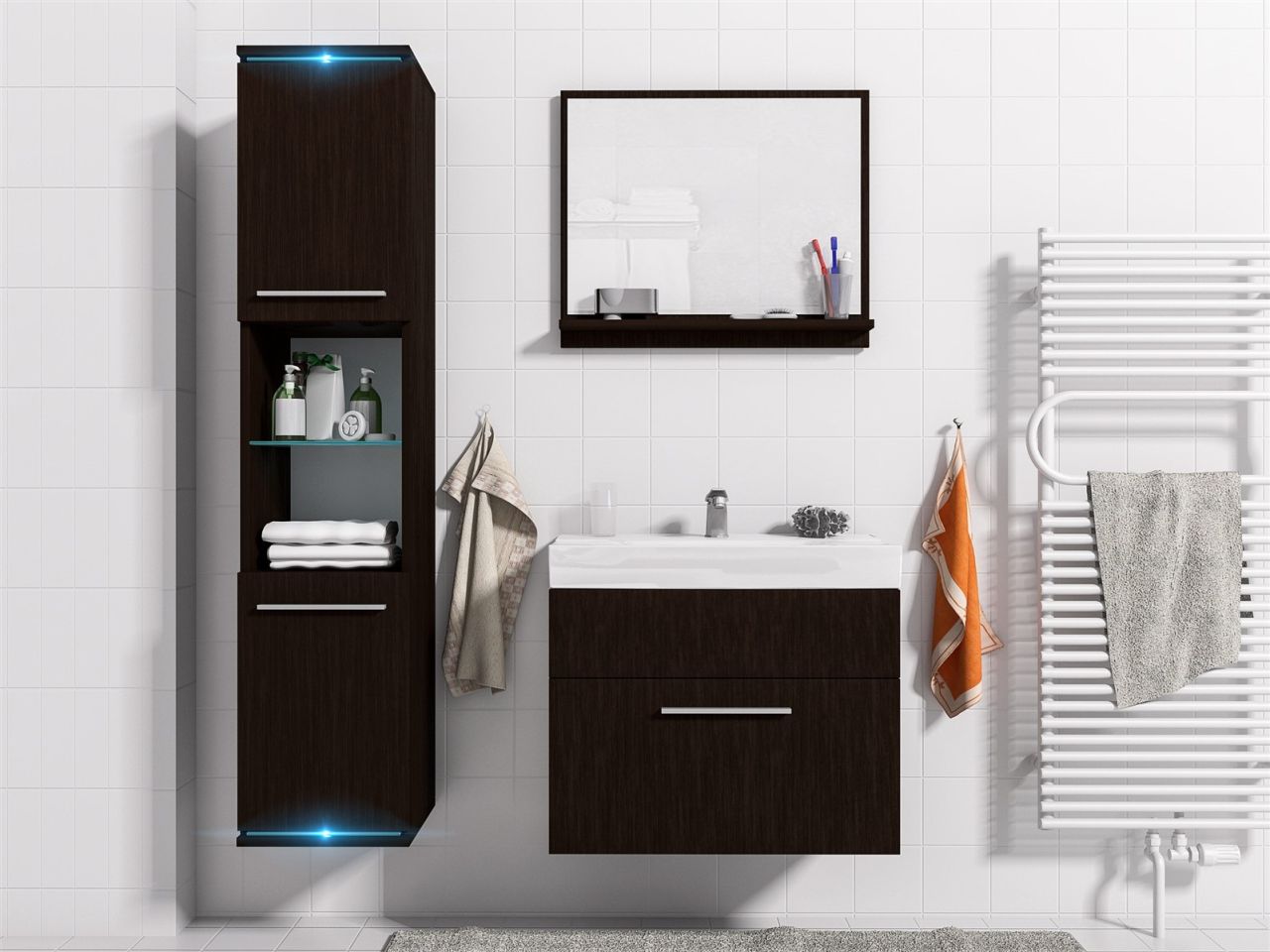 Badmöbel Set 4-Tlg Wenge matt TOPI inkl.Waschtisch