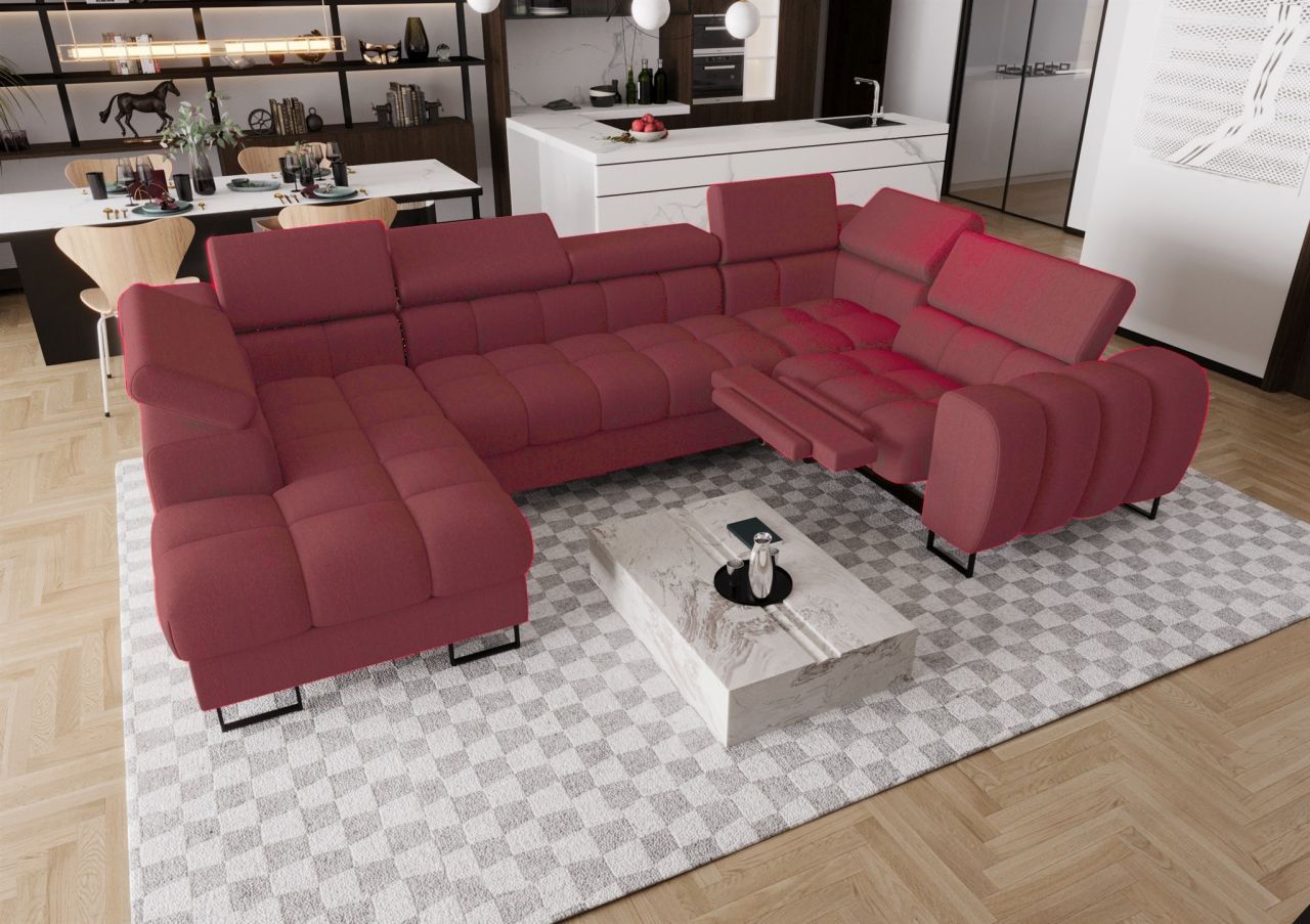 Wohnlandschaft Schlafsofa BASTIEN RELAX in Stoff Gemma Bordeaux Ottomane Links