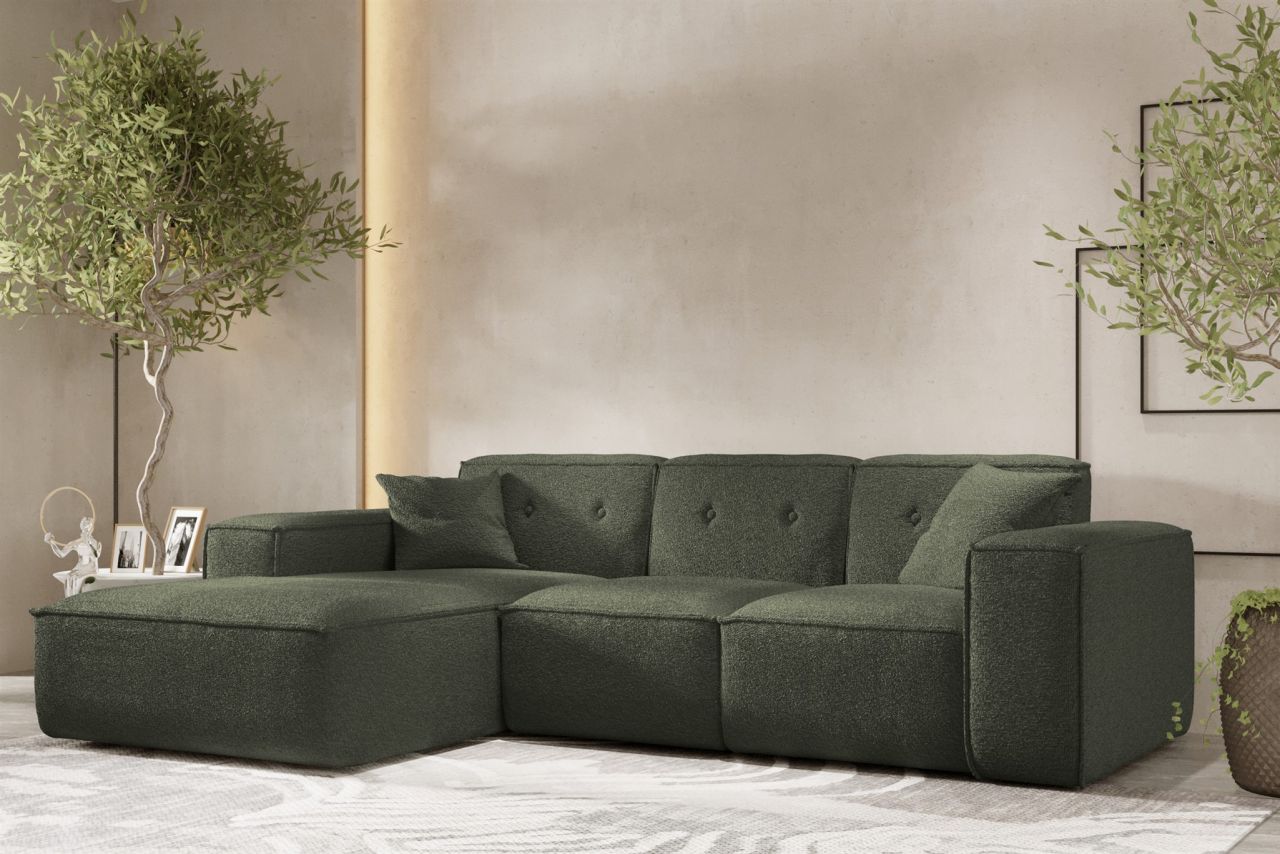 Ecksofa Designersofa CESINA Stoff Ascot Bukla Winter Moss Ottomane Links
