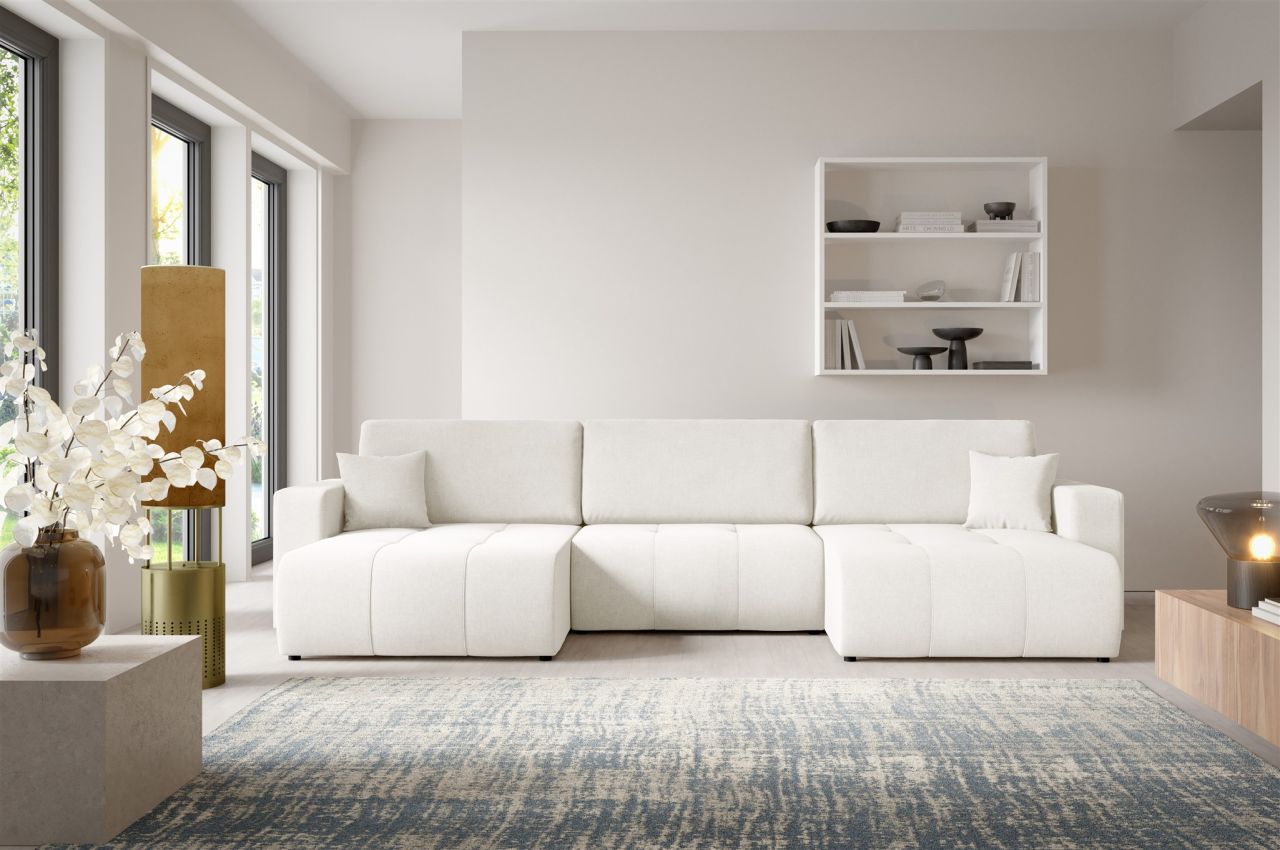 Wohnlandschaft Sofa mit Schlaffunktion AUGUSTO in Stoff Wind Creme